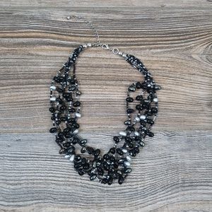 Layered Black Silver Beaded Necklace Choker